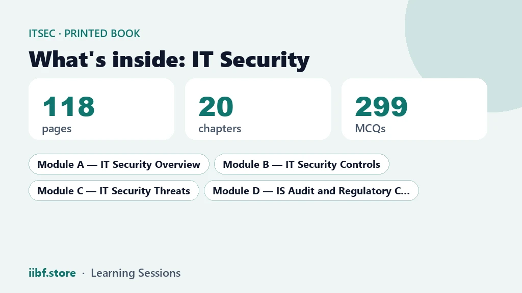 What is inside the IT Security printed book: pages, chapters, MCQs and modules