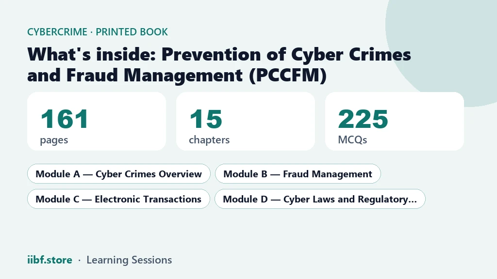 What is inside the PCCFM book: 161 pages, 15 chapters, 225 MCQs, 4 modules