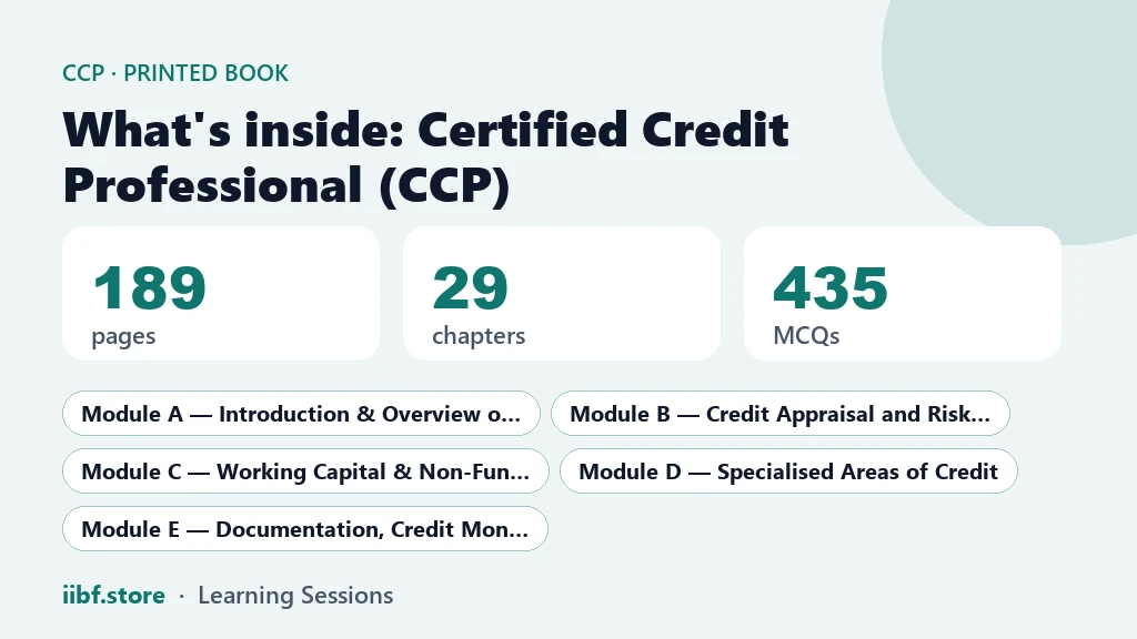 What's inside the CCP book: 189 pages, 29 chapters, 435 questions across 5 modules