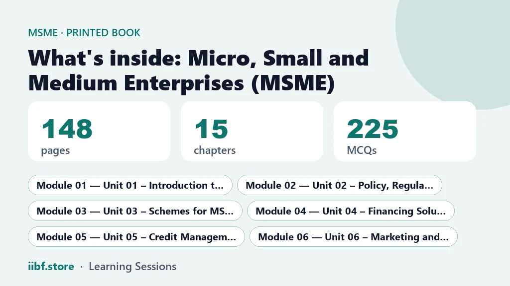 What is inside the MSME book: pages, chapters, MCQs and modules